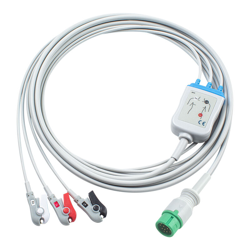 Ecomed ECG Cables and Leadwires 12pin Connector ECG Cable 3 5 Lead IEC AHA Snap Grabber Clip